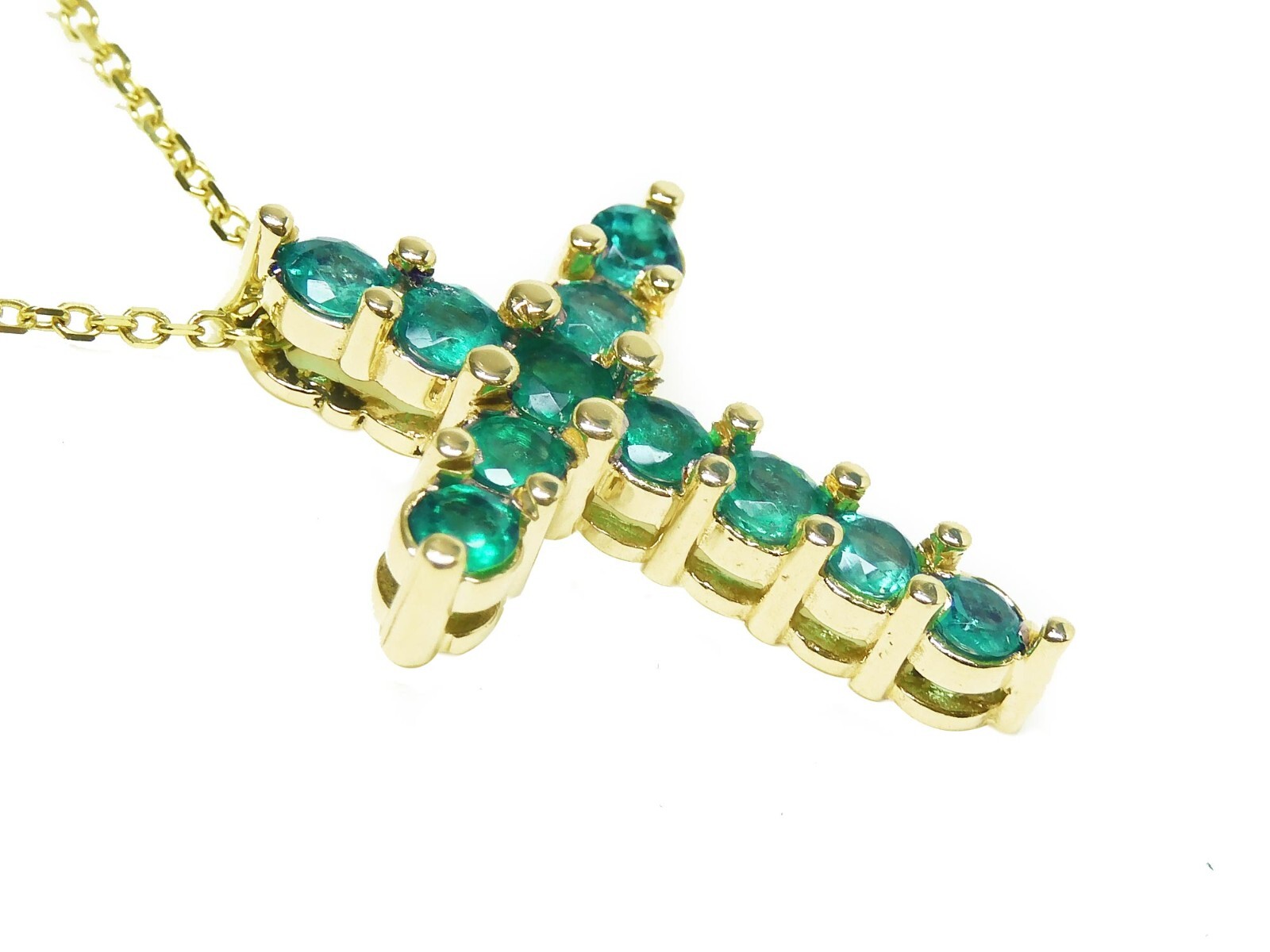 14K Natural Emerald Cross Pendant Necklace 18″ inch