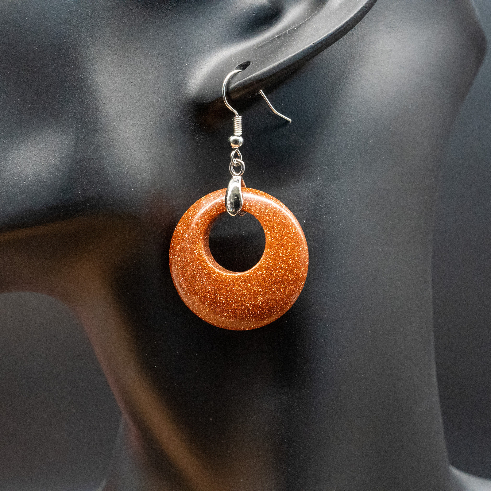 Goldstone Crystal Earrings Gold Sandstone Circle Silver Womens Jewelry Gold Gift