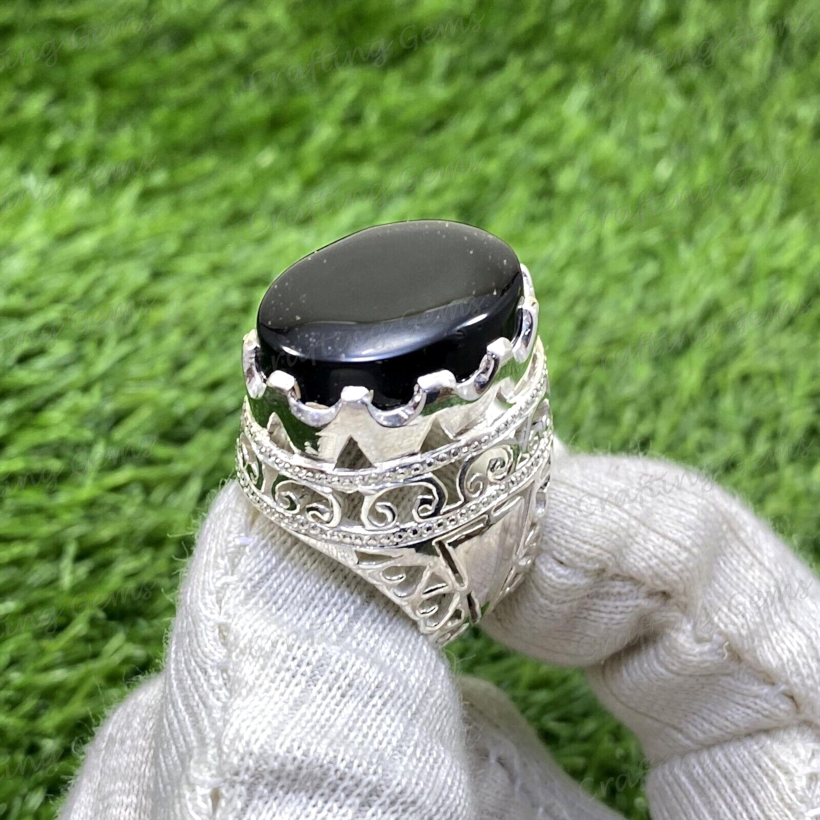 Natural Black Yemeni Aqeeq Ring Black Aqeeq Men Silver Ring Men Black Stone Ring