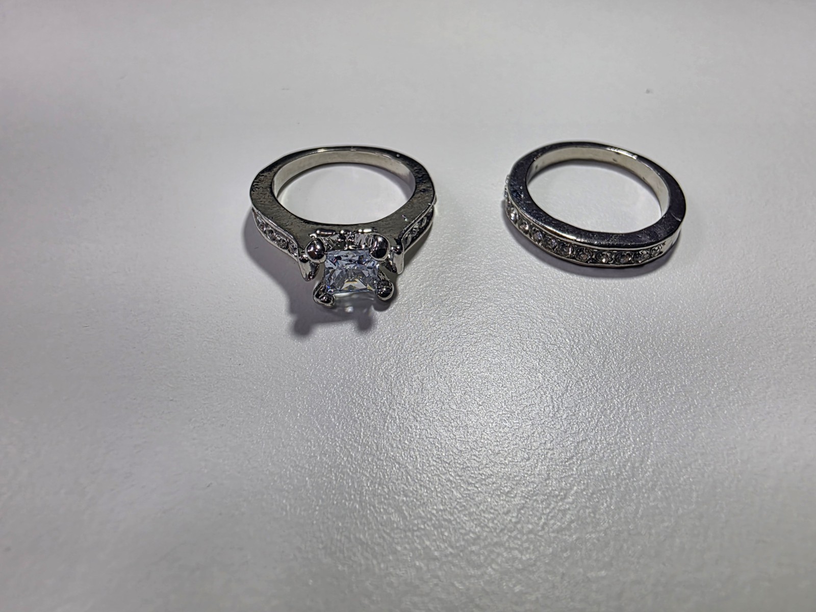 Set of 2 Square Synthetic Cubic Zirconia Engagement Rings, Size 5