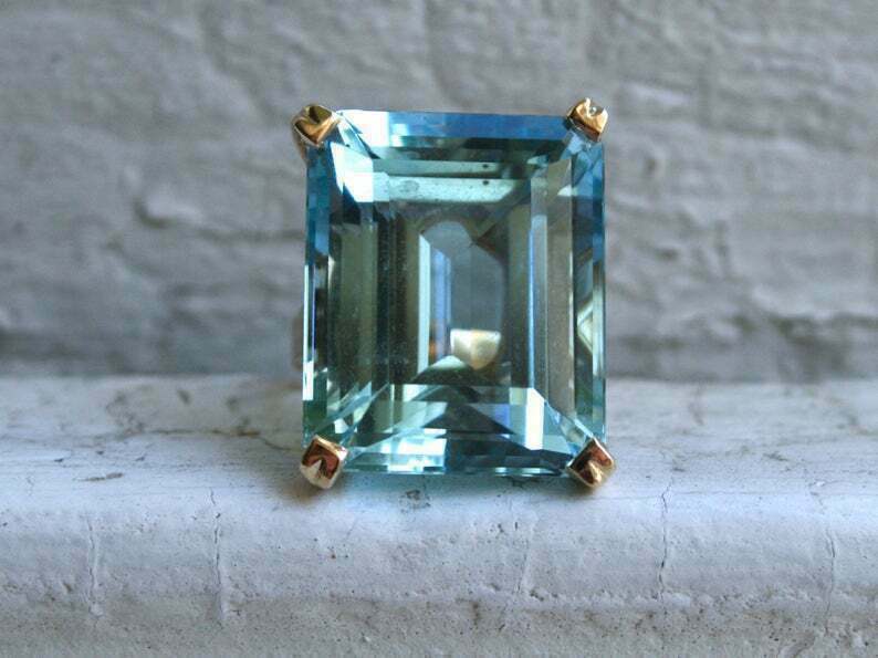 17 Ct Emerald Simulated Aquamarine Solitaire Wedding Ring 14K Rose Gold Plated