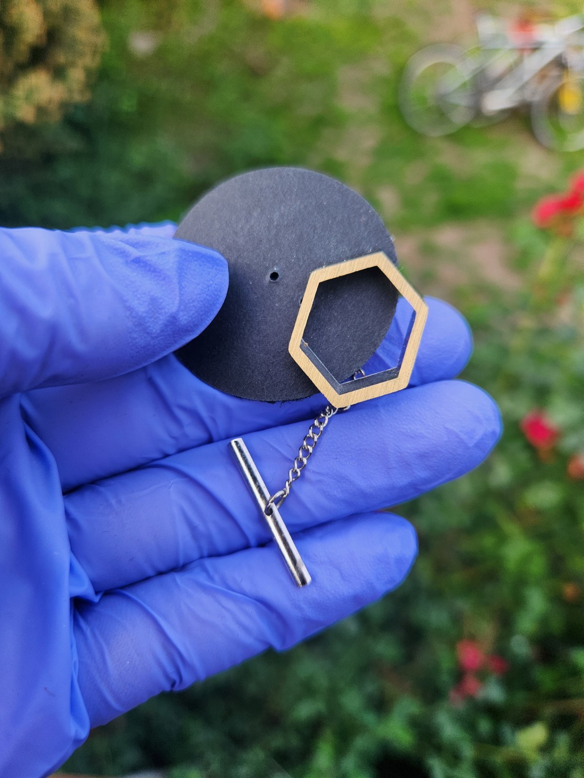 Vintage Optical Illusion Geometric Hexagon Tie Tack Bar Men T-Bar Chain Novelty