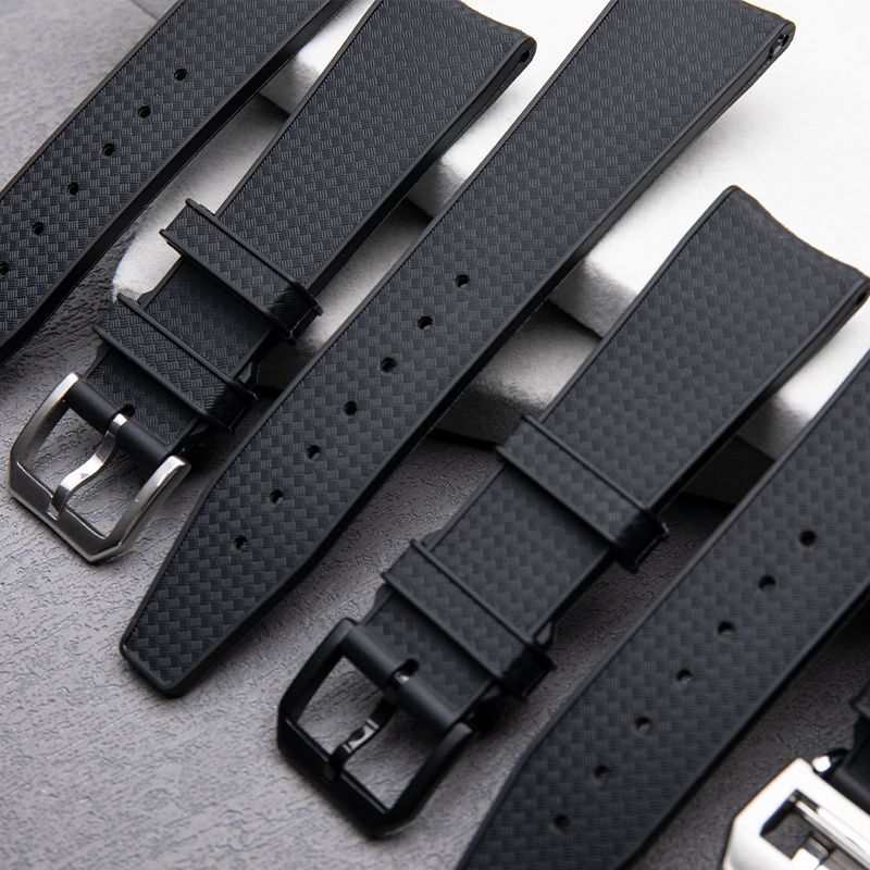 22mm Black Curved End Rubber Watch Band Replacement Strap Fits IWC Watches