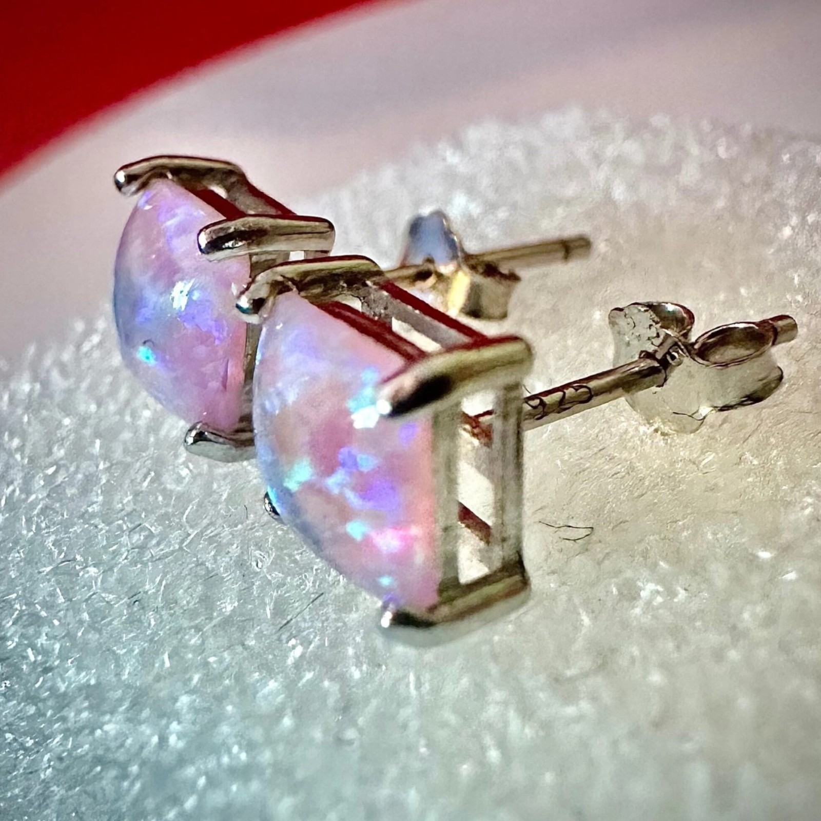 Pink Opal Stud Earrings 6mm 925 Sterling Silver Square Studs