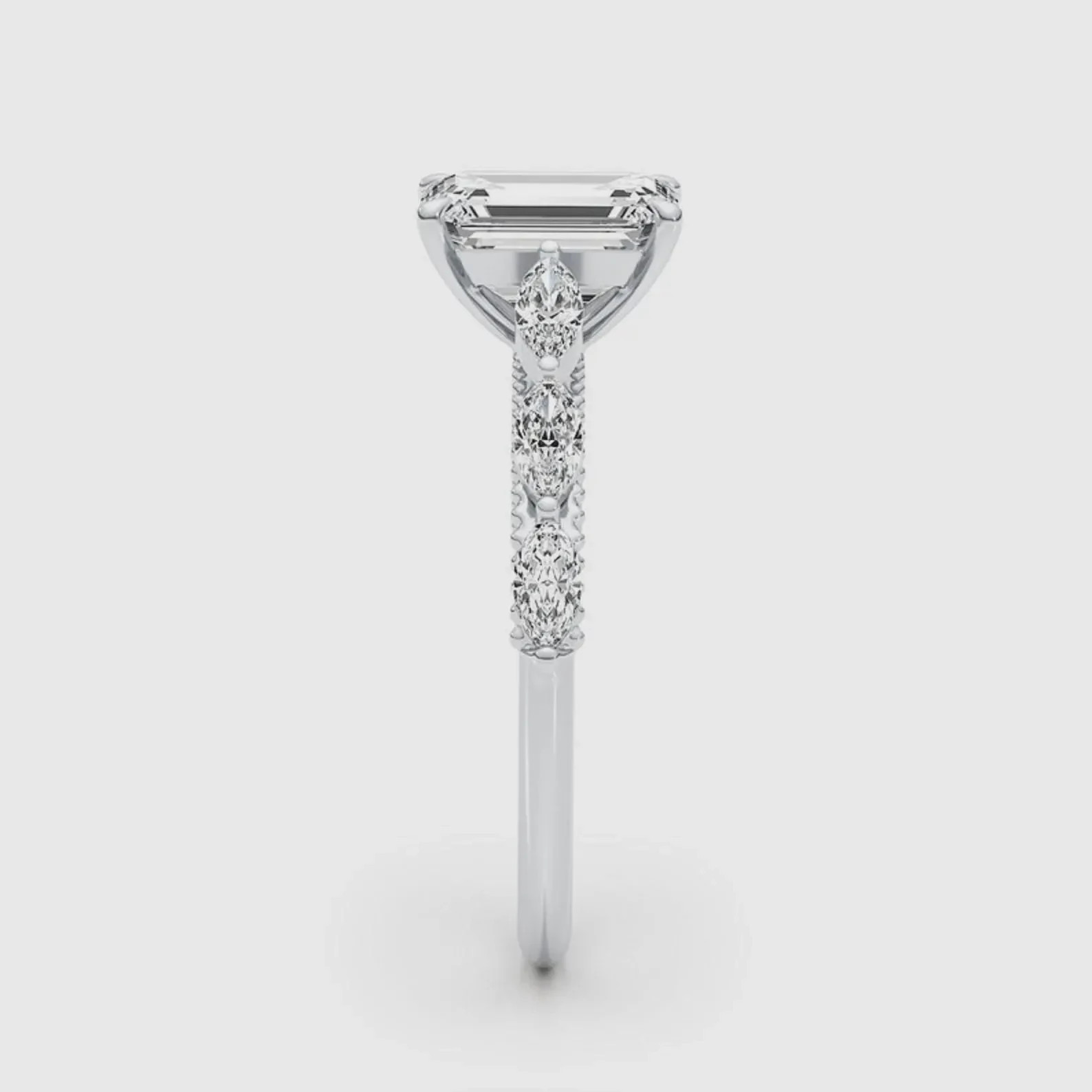 3.1CT Emerald Cut Moissanite Wedding Ring, Marquise Cut Accents Anniversary Gift