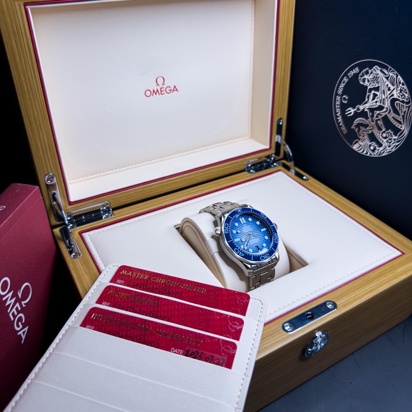 Omega Seamaster Diver 300M 210.30.42.20.03.003 42mm Summer Blue Dial Box & Paper