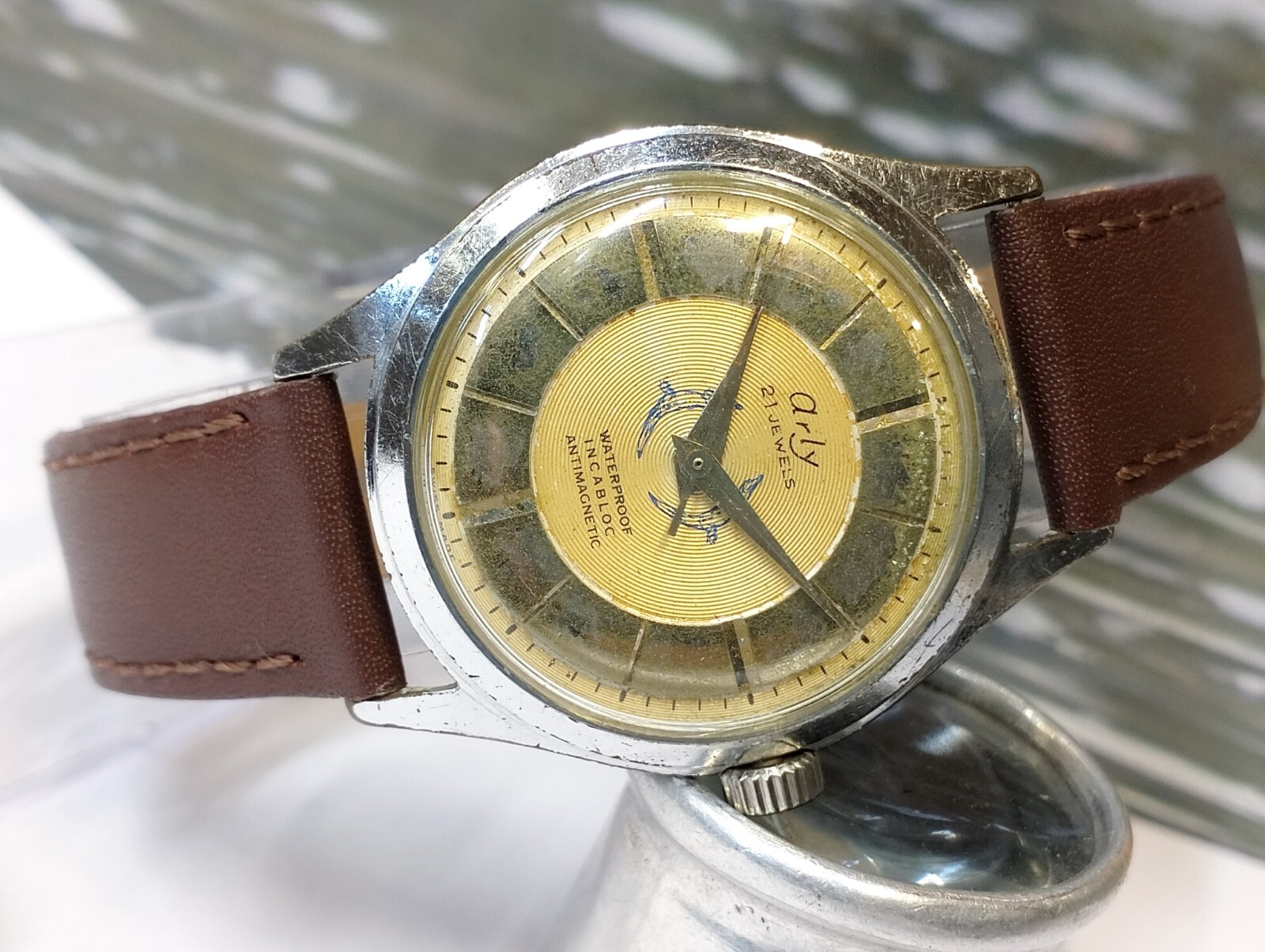 ARLY 21 JEWELS WINDING AGED GOLD DIAL SWISS MEN’S FULL WORKING VINTAGE WATCH