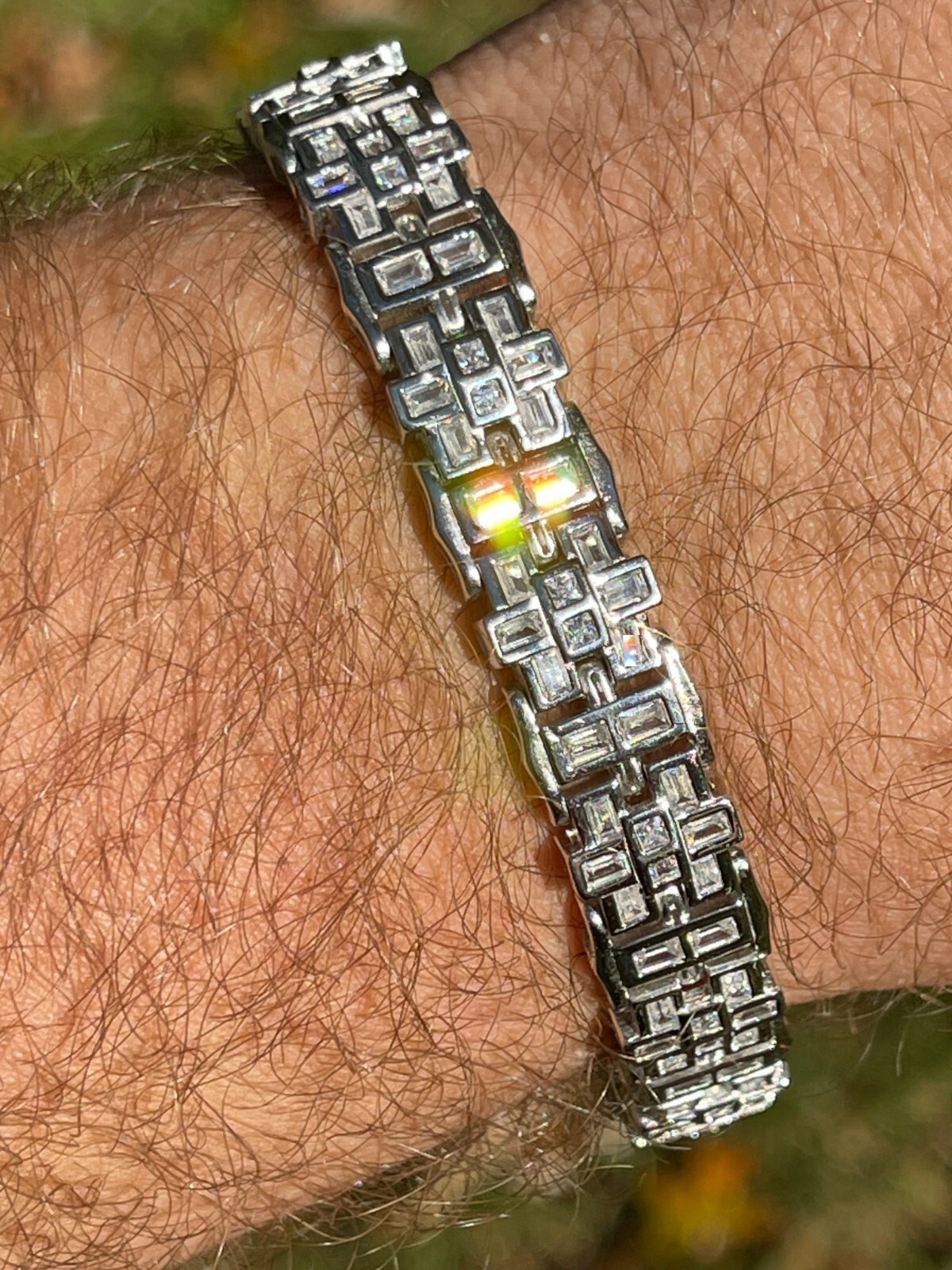 Mens Custom Link Bracelet Real 925 Sterling Silver Iced Baguette CZ Hip Hop