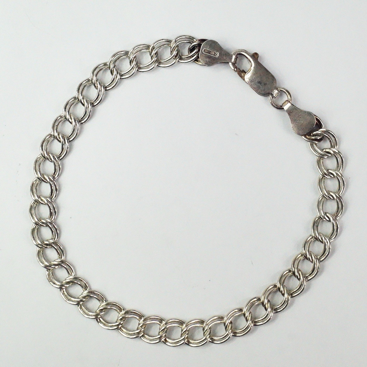 Sterling silver parallelo double link chain bracelet Italy Star 620 AR 7.71 g