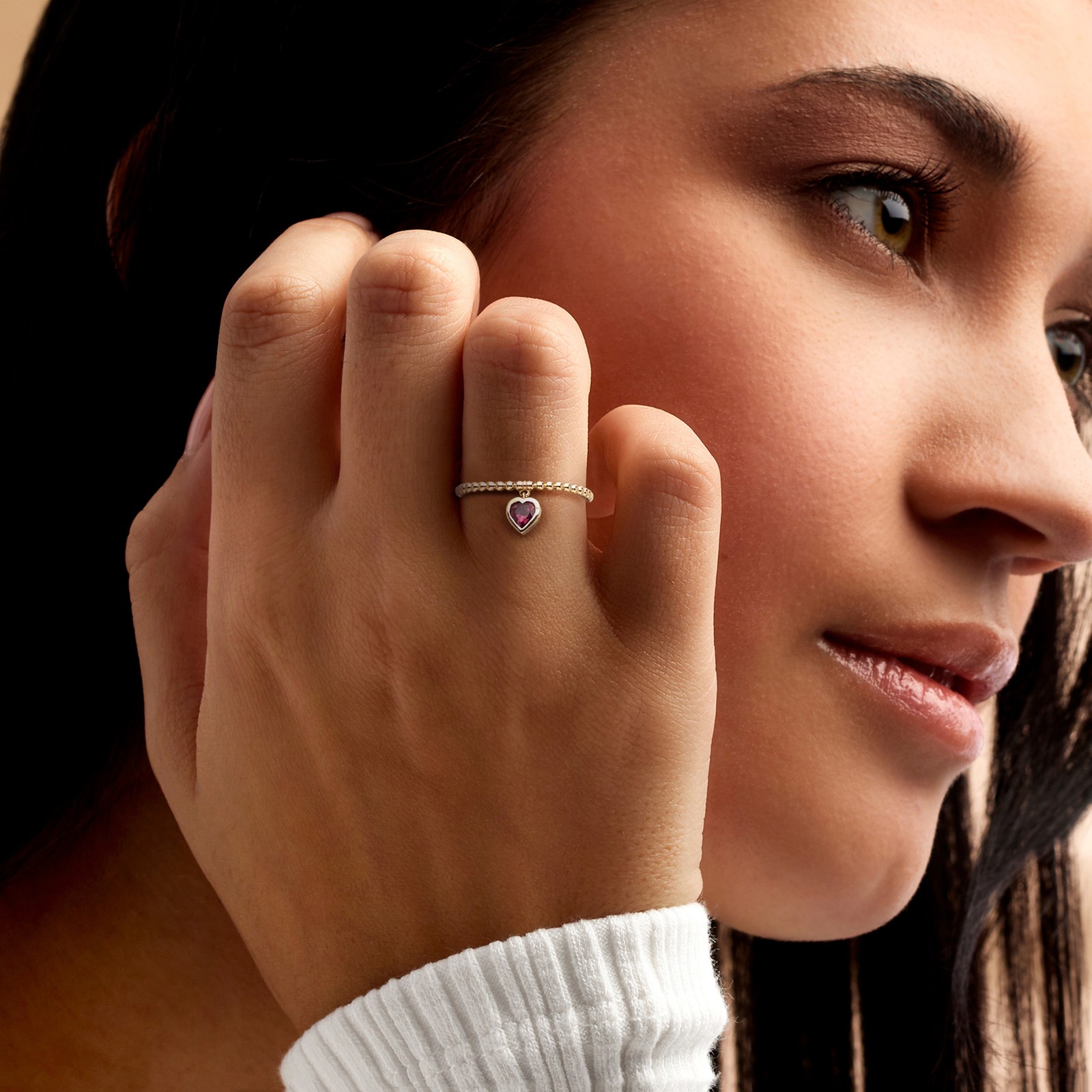 Ross-Simons 0.20 Carat Rhodolite Garnet Heart Charm Ring in 10kt Yellow Gold