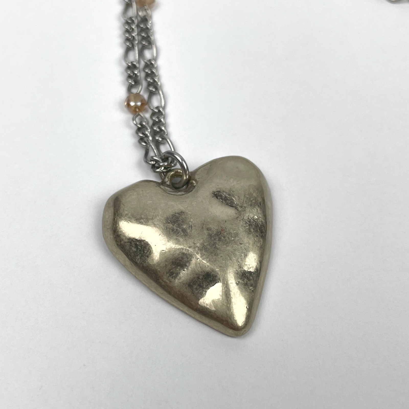 JK By Thirty-One Loving Heart Two-Tone Necklace 34″ Chain Hammered Pendant