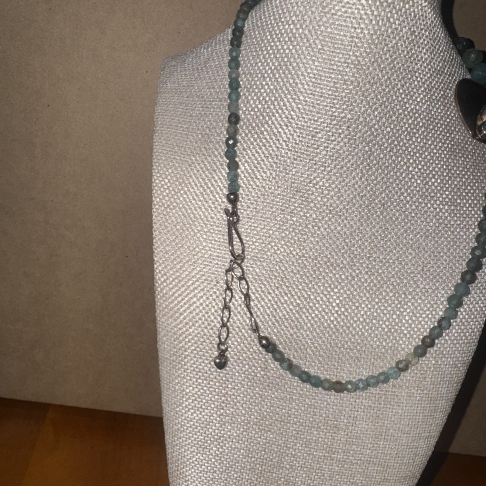 Jay King Graduated Teal Green Apatite Bead Necklace & Heart pendant . Sterling