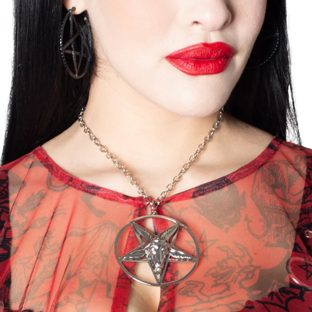 Men’s Baphomet Satanic Goat Pendant Necklace Punk Gothic Jewelry Box Chain 24″