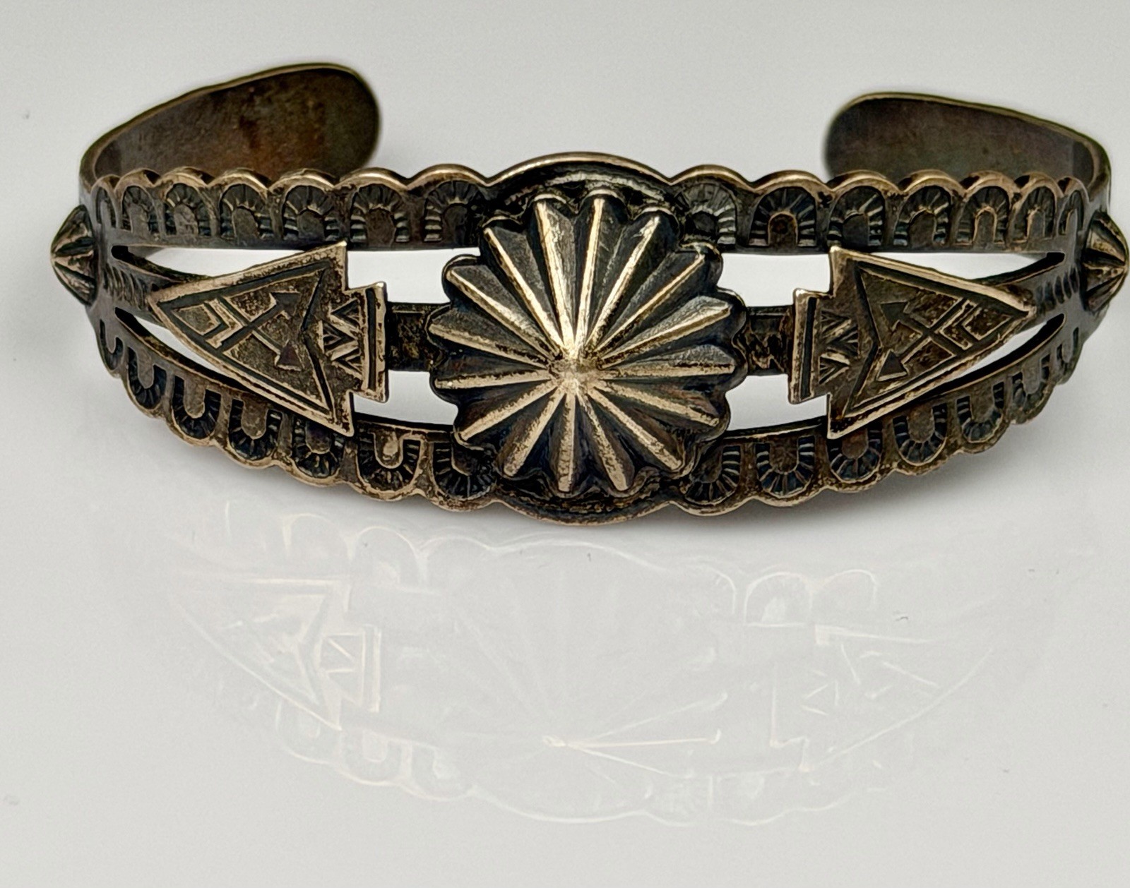 Vintage Fred Harvey Style Cuff Bracelet Sterling Silver Navajo