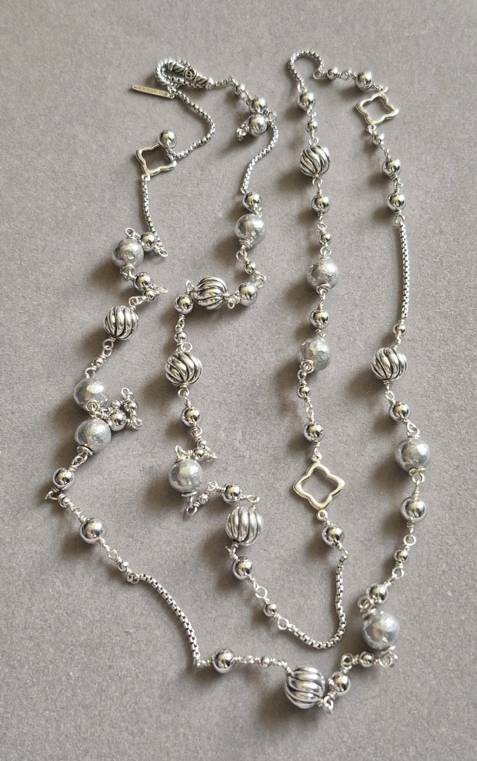 DAVID YURMAN Sterling Silver Beads & Quatrefoil Chain Necklace 46″ 41.9 grams