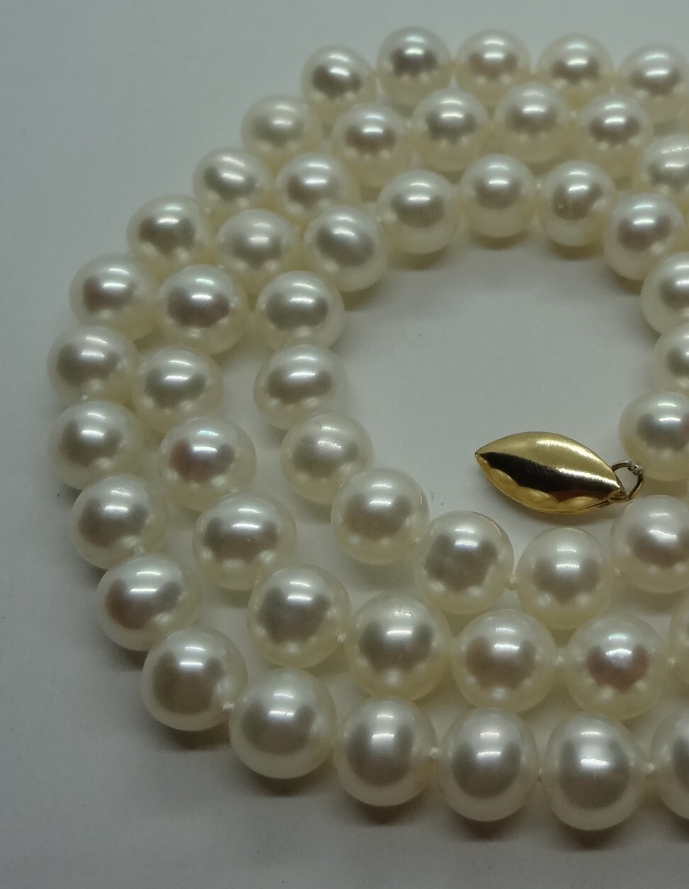 Vintage 14K Gold Cultured Pearl Strand Necklace 18” Round White Pearls 6.5-6.9mm