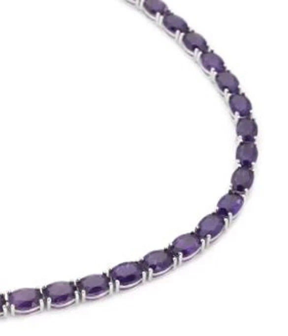 20TCW Oval Cut Lab Created Amethyst Tennis Necklace 925 Sterling Silver