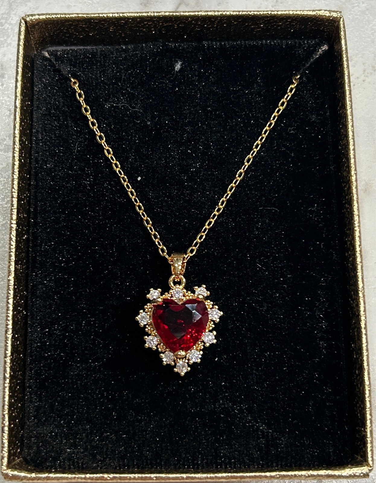 Heart Necklace – Red Stone Pendant for Women 14k Gold Plated
