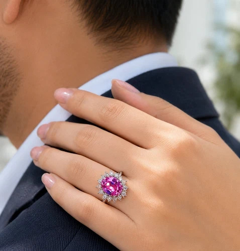 6.65 Ct Natural Pink & Sapphire Diamond Engagement Ring 14k Solid White Gold 7