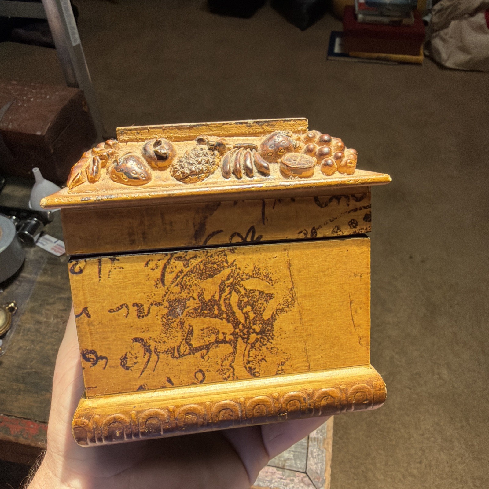 Vintage Handcrafted Wooden Jewelry Keepsake Box Treasure Chest Interior Mirror