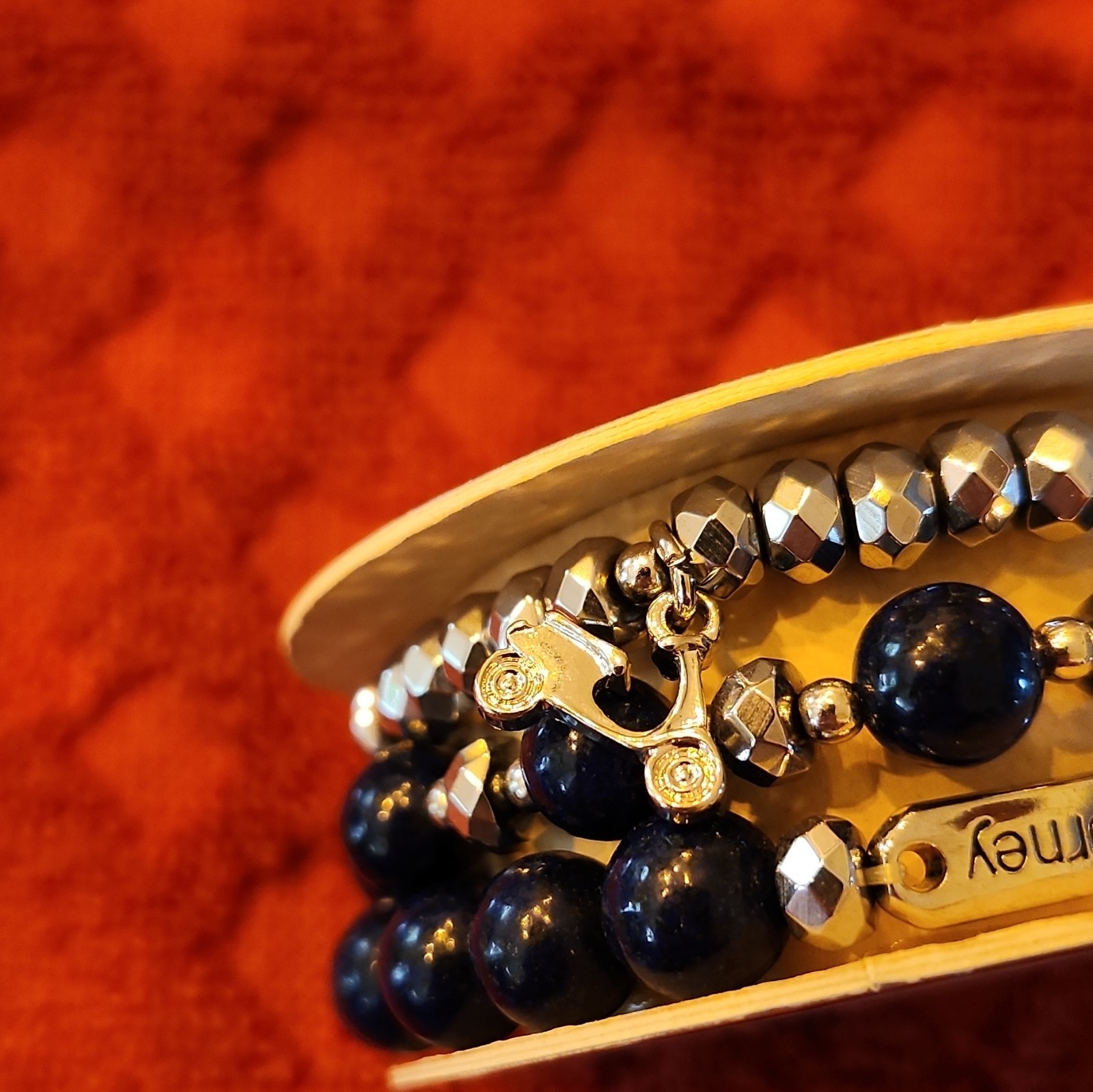 0062Soul Stacks Jewelry Enjoy the Journey Blue Lapis Beaded Charm Stretch Stack