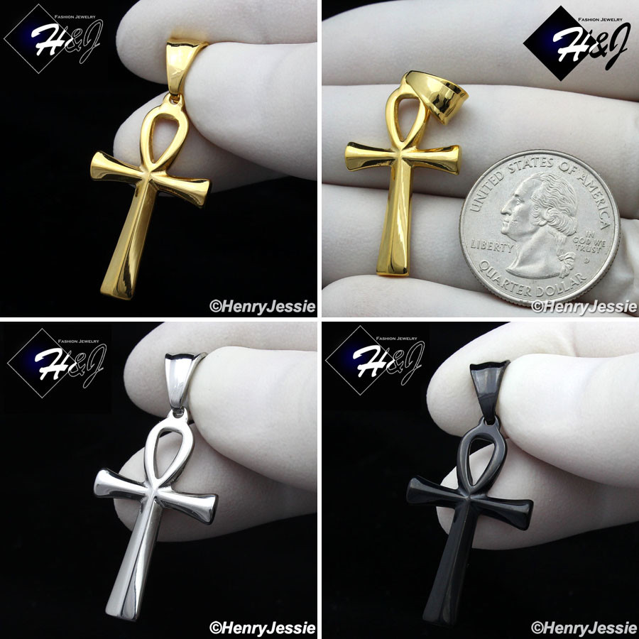 MEN Stainless Steel Silver/Black/Gold Plated Plain Ankh Key Cross Pendant*BP112