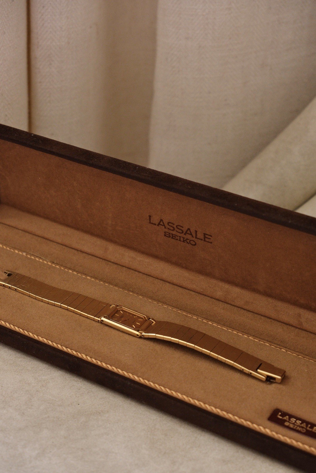 90s Vintage Ladies Ultra Thin Tank Lassale Seiko Gold Plated Watch in Box