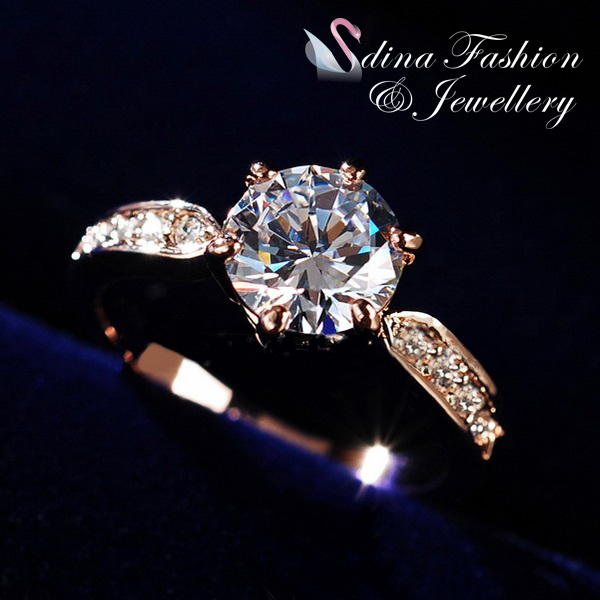 18K Rose Gold GP Made With Swarovski Element 2.0 ct Side Stone Engagement Ring