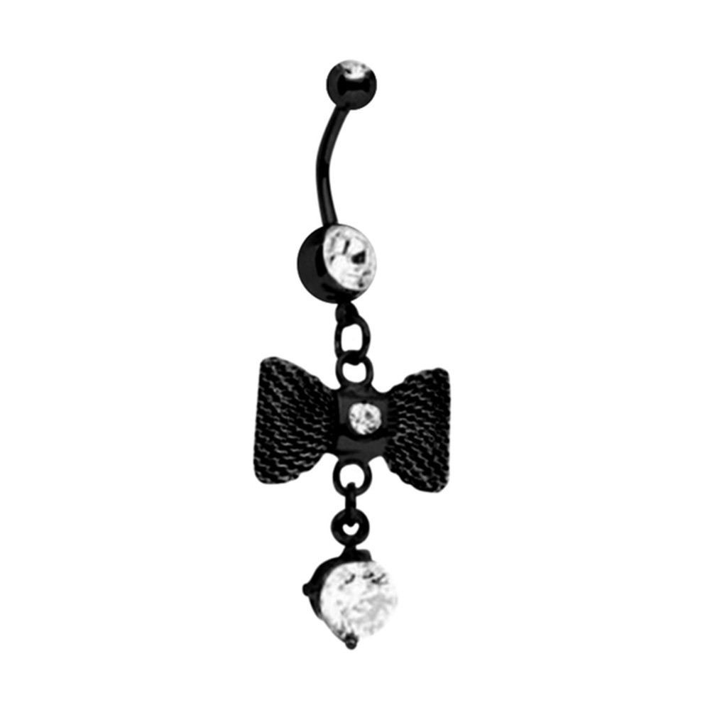Dangle Bow CZ Belly Button Ring Piercing 14Guage 16mm | Luxe Modz