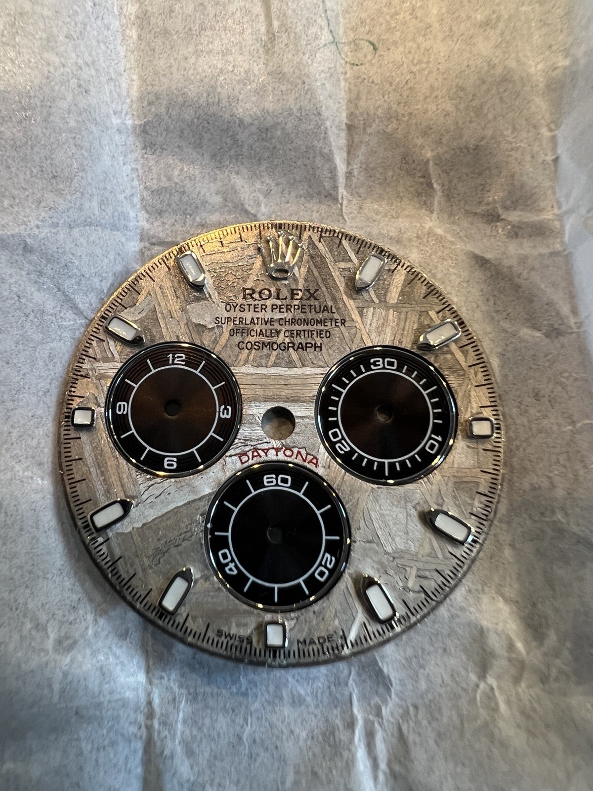 Rolex Daytona Dial Silver Meteorite w/ Black Subdials Non-Numeric Hour Marks.