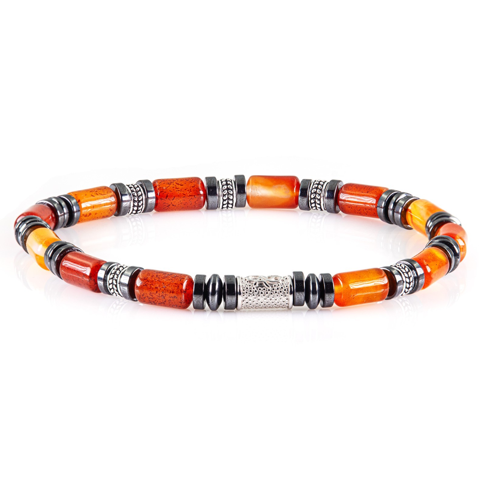 Pearl Bracelet Red Agate Beads 6mm 925 Sterling Silver Women Men