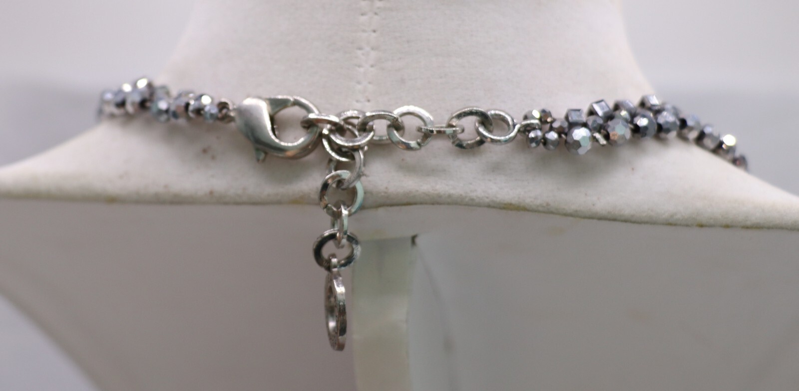 RUSH DENIS & CHARLES Aqua Blue White Silver Crystal Dangle Statement Necklace