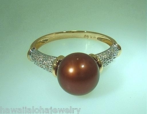 8.5MM CULTURED FW CHOCOLATE PEARL 14K YELLOW GOLD 0.09CTS DIAMOND RING 7.0 #4