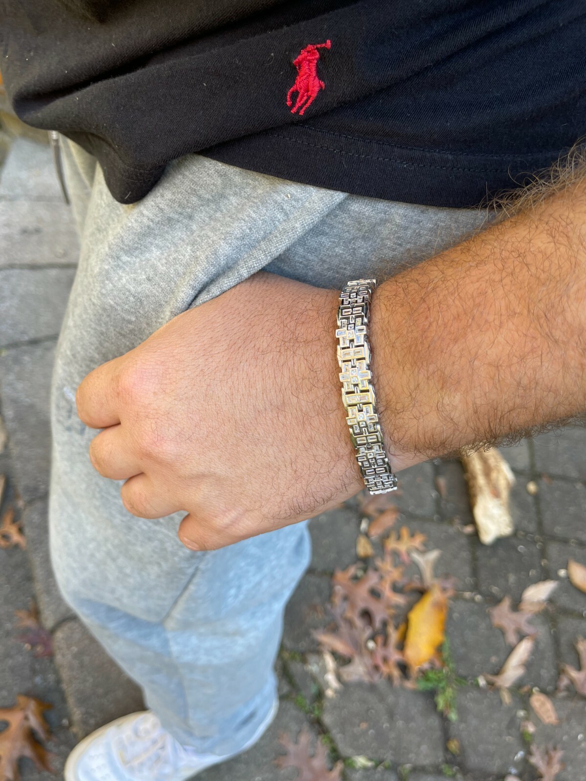 Mens Custom Link Bracelet Real 925 Sterling Silver Iced Baguette CZ Hip Hop