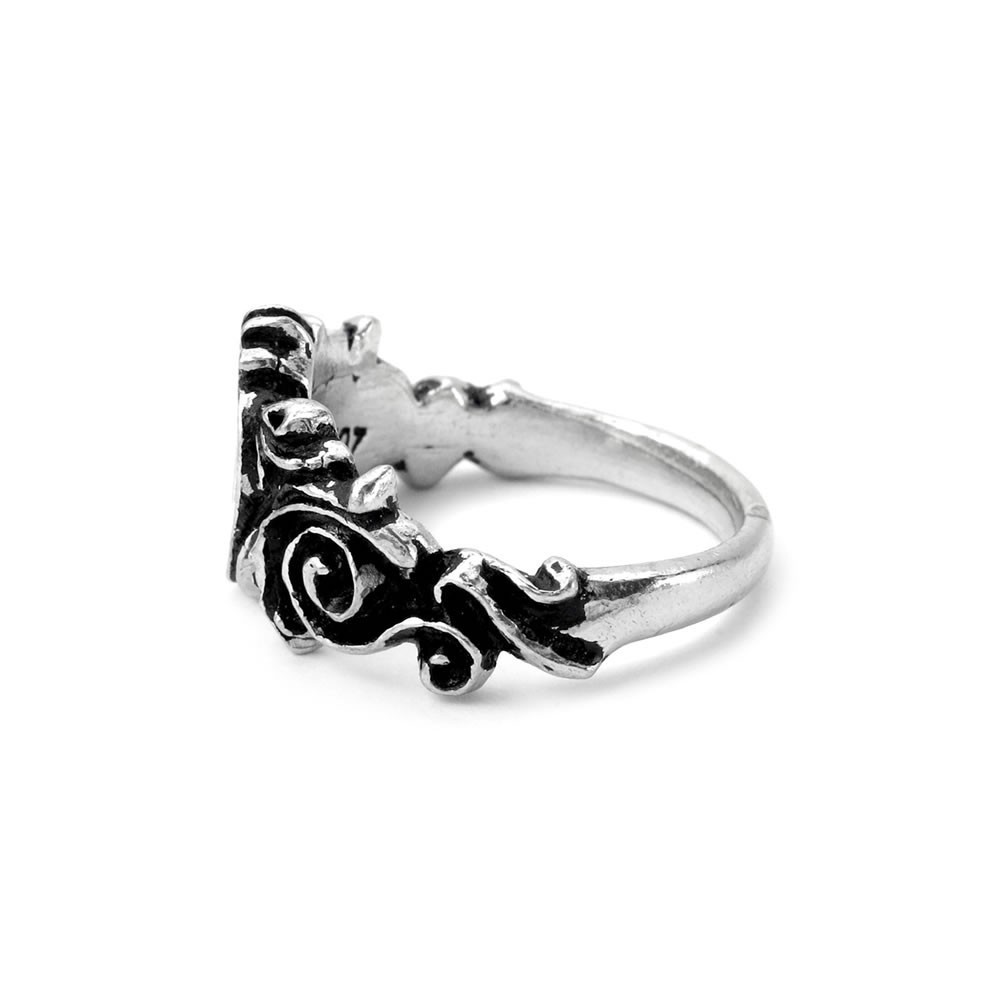 Alchemy Gothic Betrothal Romantic Ring Red Heart Ornate Scrolled Pewter R134 NWT
