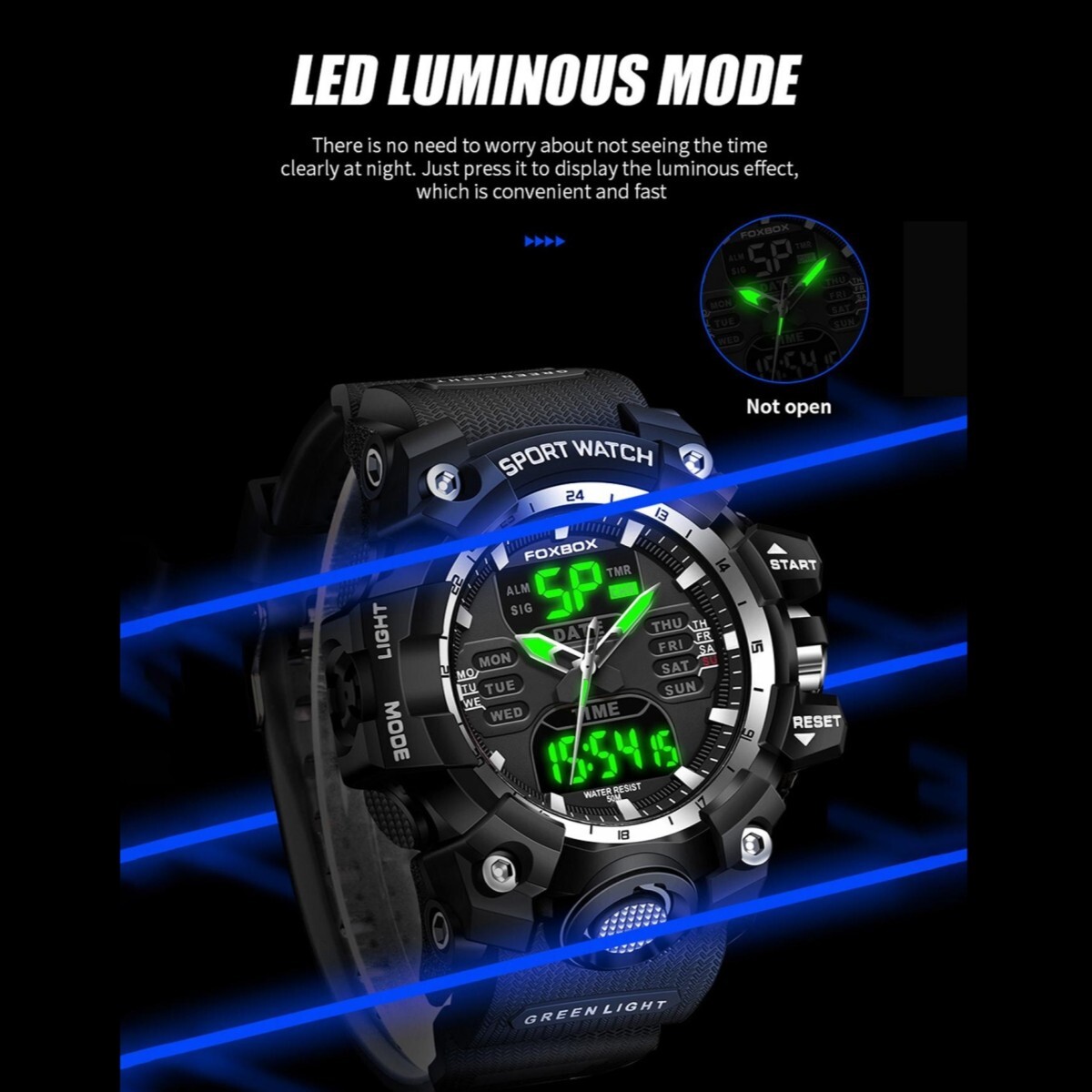 LIGE Men Watch Big LDE Digital Dial Quartz Date Week Waterproof Sport Wristwatch
