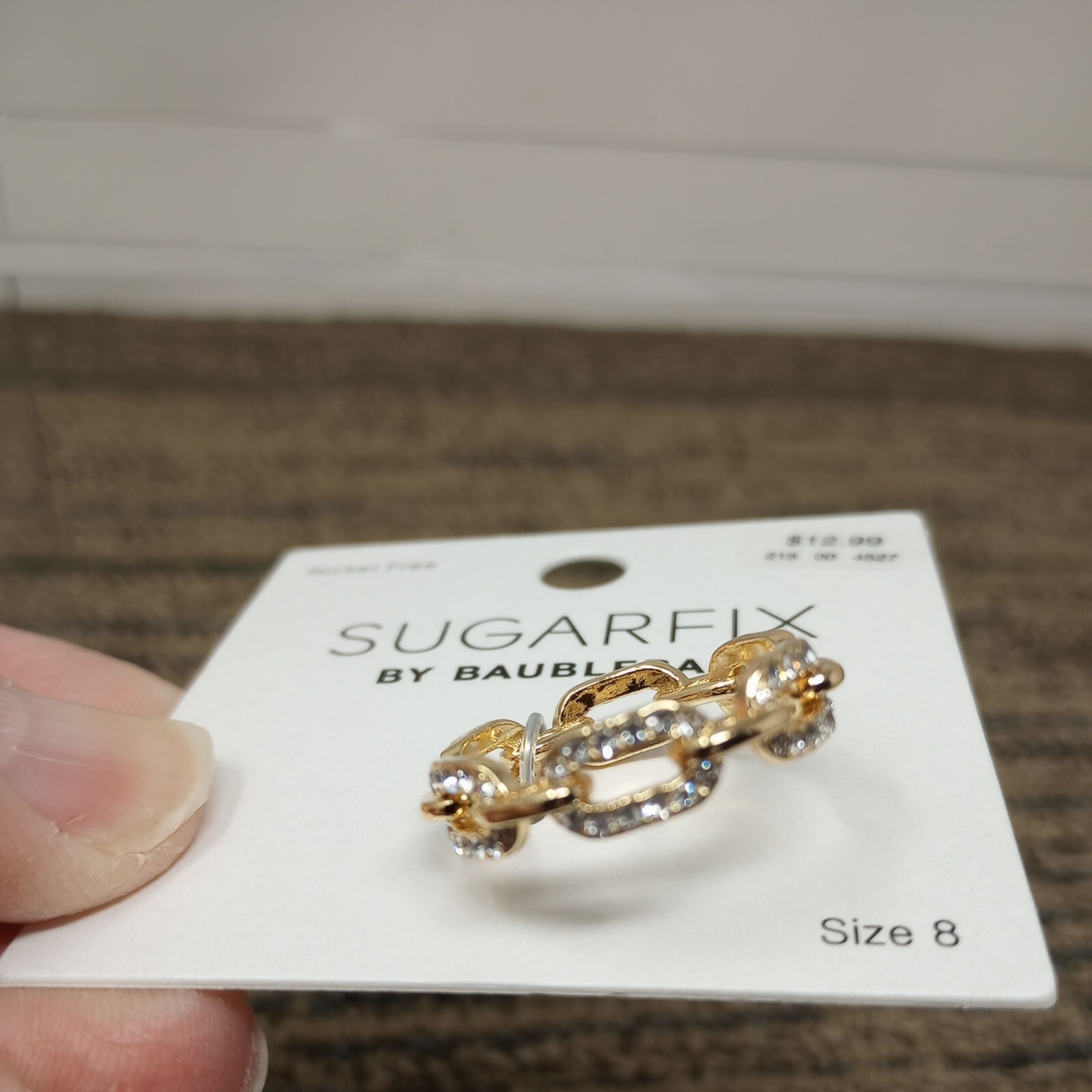 SUGARFIX by BaubleBar Sz 8 Crystal Paperclip Paper Clip Link Chain Band Ring