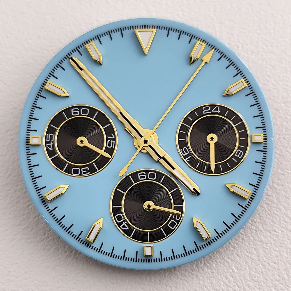 Enamel Lake Blue Dial with Gold Index Fit VK63 VK63A Movement Watch Parts