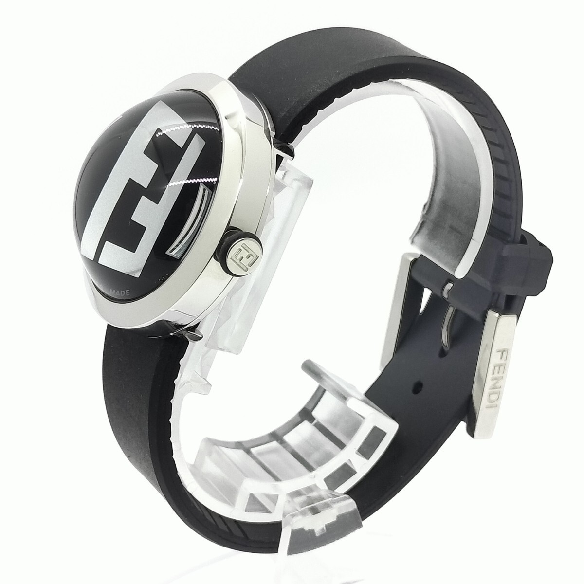 FENDI 8010G Boussole Bubble Dome Black Quartz Rubber Unisex Watch Swiss