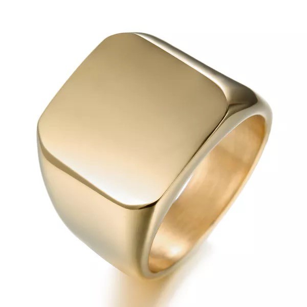 Mens Stainless Steel Ring Square Signet Polished Biker Silver Black Blue Gold.