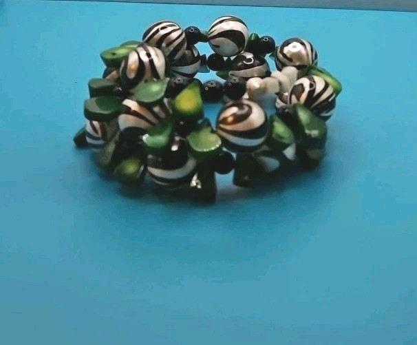 Green Bamboo Coral and Zebra Bead Wire Wrap Choker Necklace Bracelet