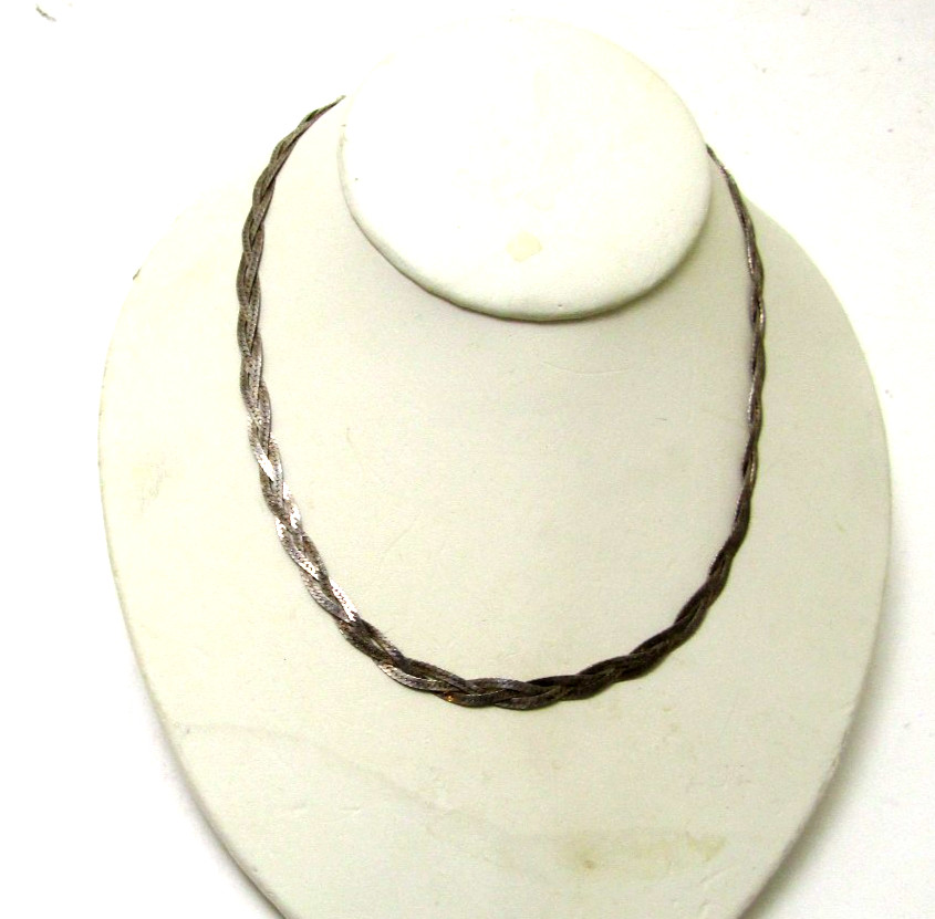 925 Sterling Silver Woven Braided Necklace Choker 15 Inch 9 Grams