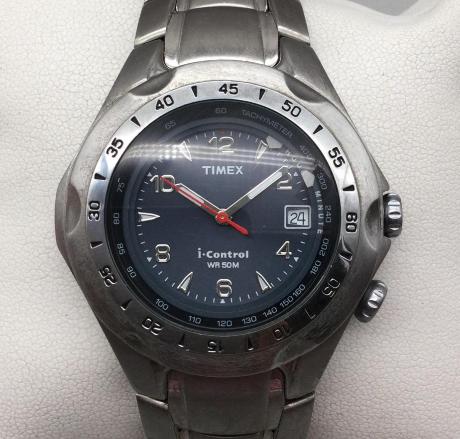 Timex I-Control Alarm Mens Watch 42mm Blue Dial Indiglo Date New Battery 8.25″