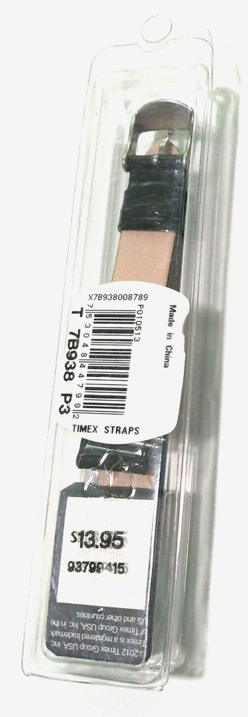 New Authentic Timex Jet Black Gloss Patent Leather 16mm Regular Watch Band Strap