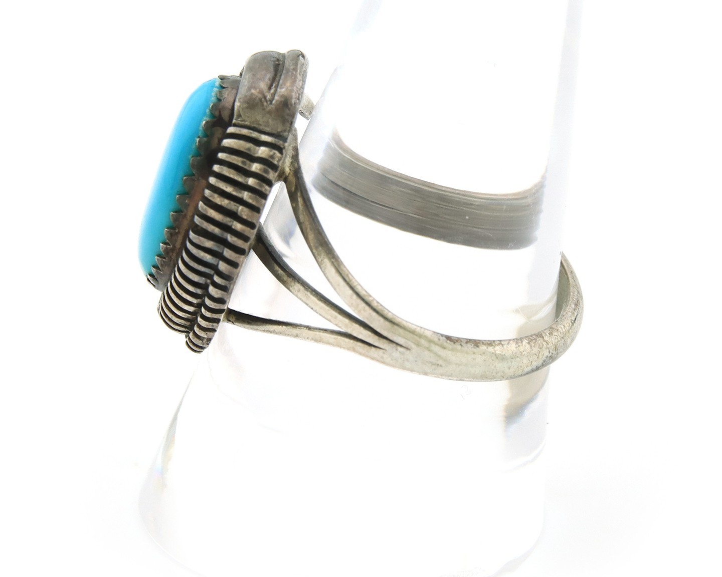 Navajo Ring Sterling Silver Natural Turquoise Signed LY Vintage Size 10.0