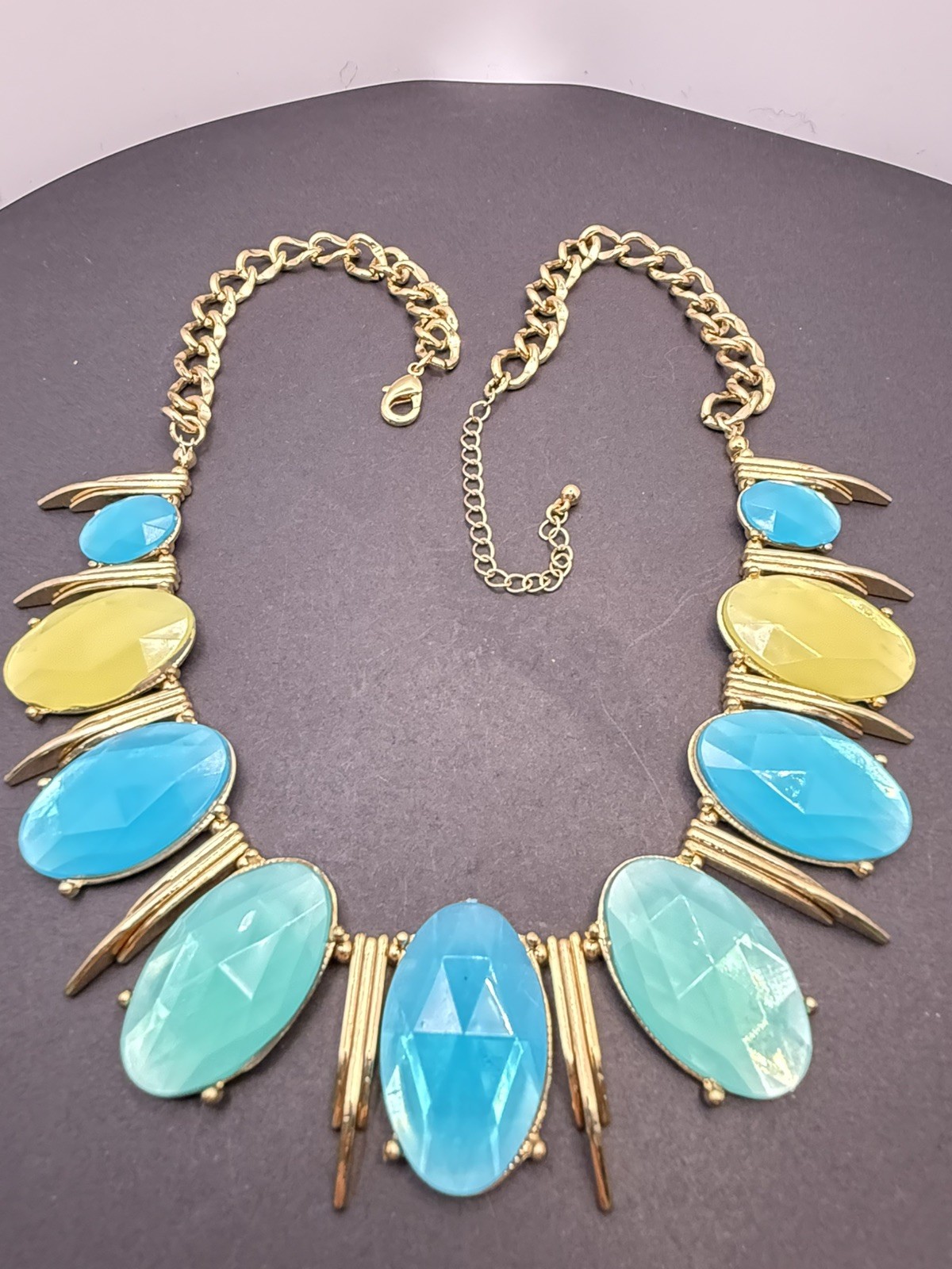 Charlotte Daniels Women’s Blue Yellow Goldtone Bib Collar Statement Necklace A4