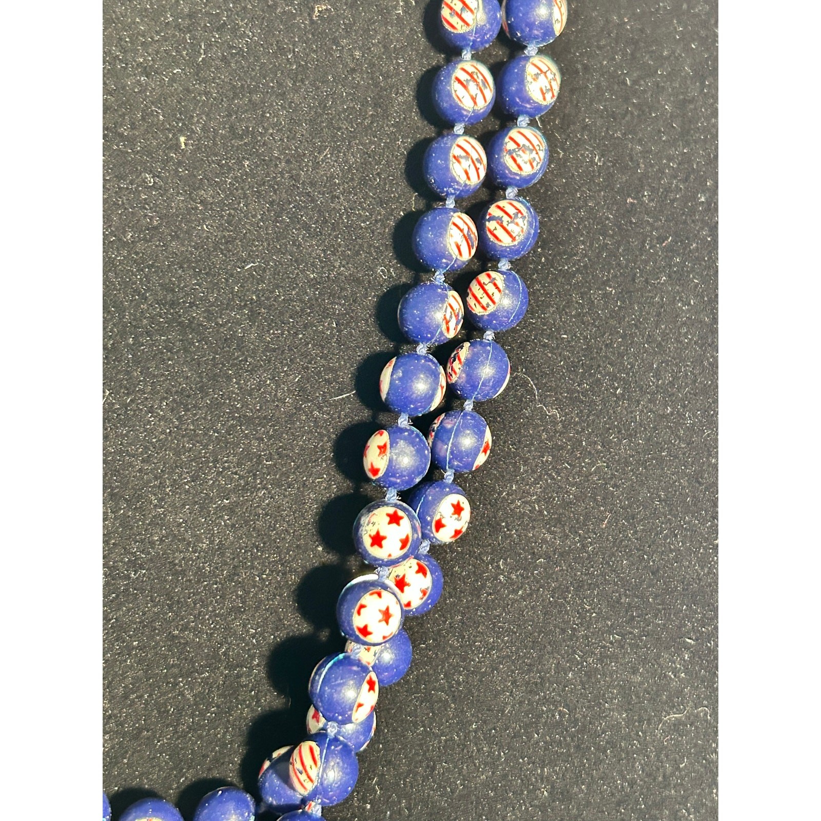 Vintage 48″ Red White & Blue Flapper Beaded Strand Patriotic USA 250th America