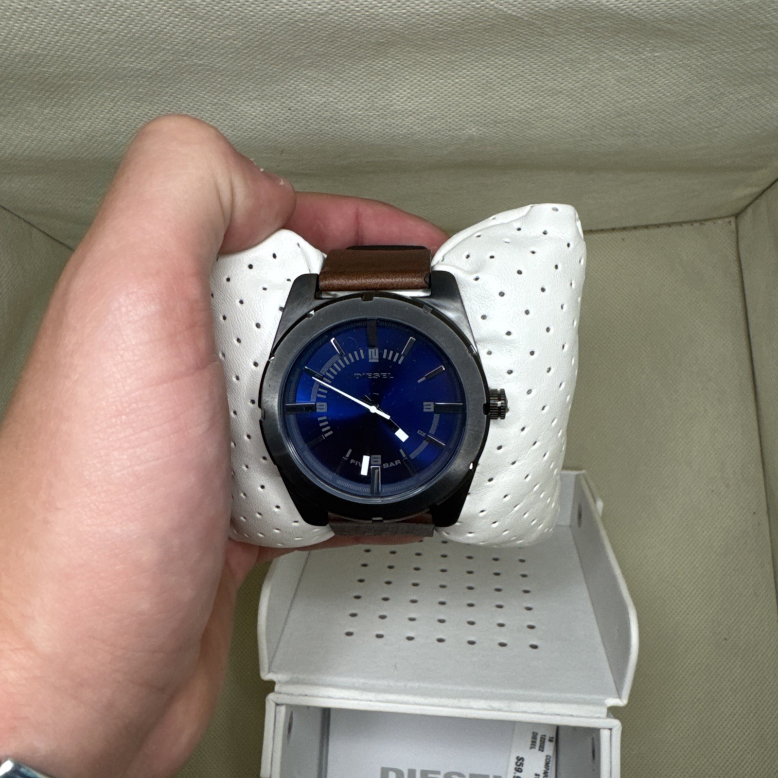 Diesel Men’s DZ1598 Good Company Blue Dial Brown Leather Strap Watch NIB