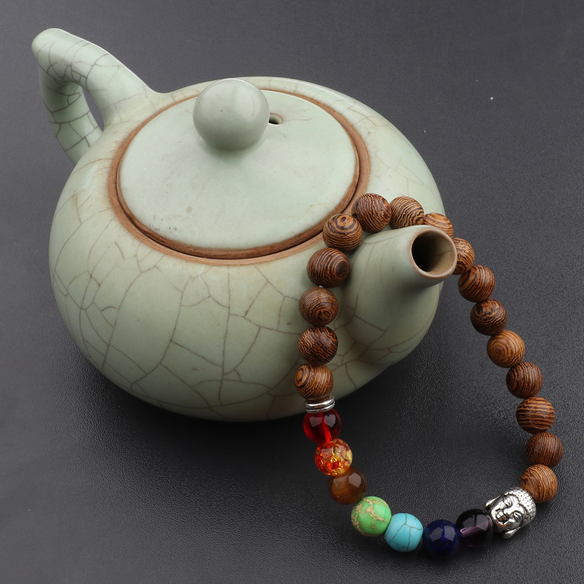 3 Pcs Men’s Woman 8MM Owl Buddha Wooden Beaded Bracelets Jewelry Stretch Bangle