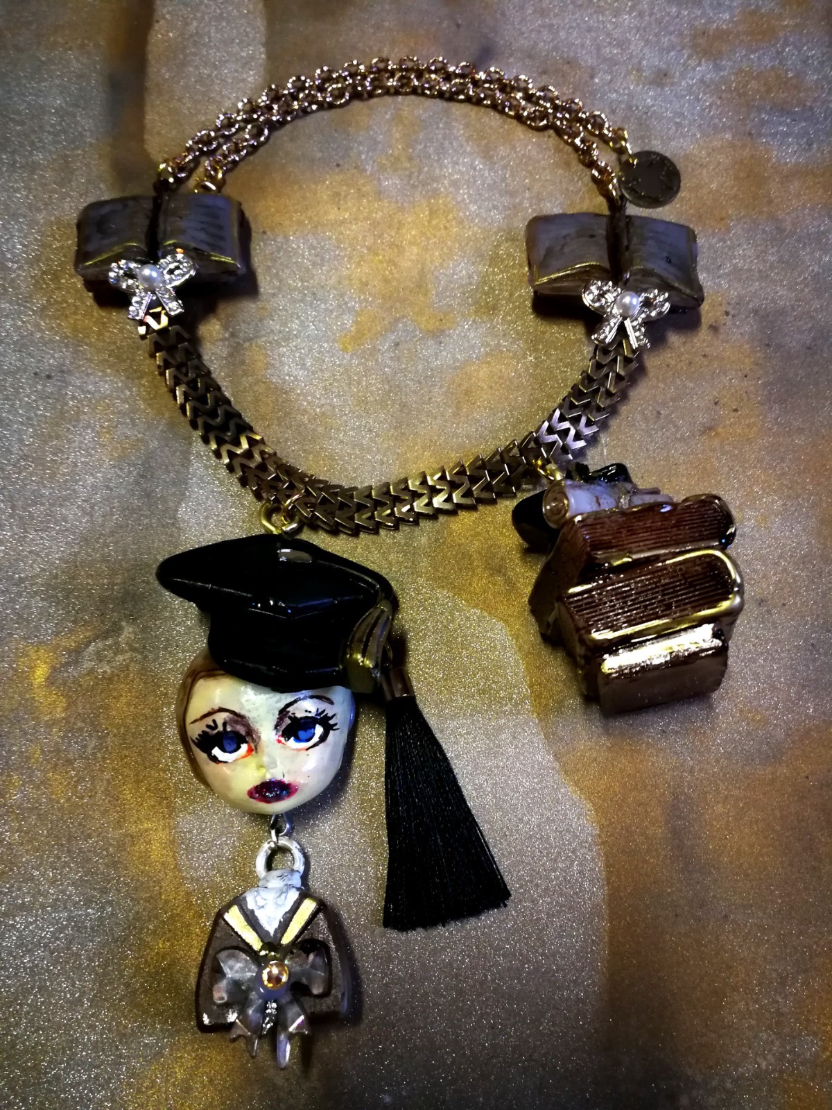 Statement Luxury Necklace Jewelry Pendant Sculpture Books Thesis Lawyer Gift Bib